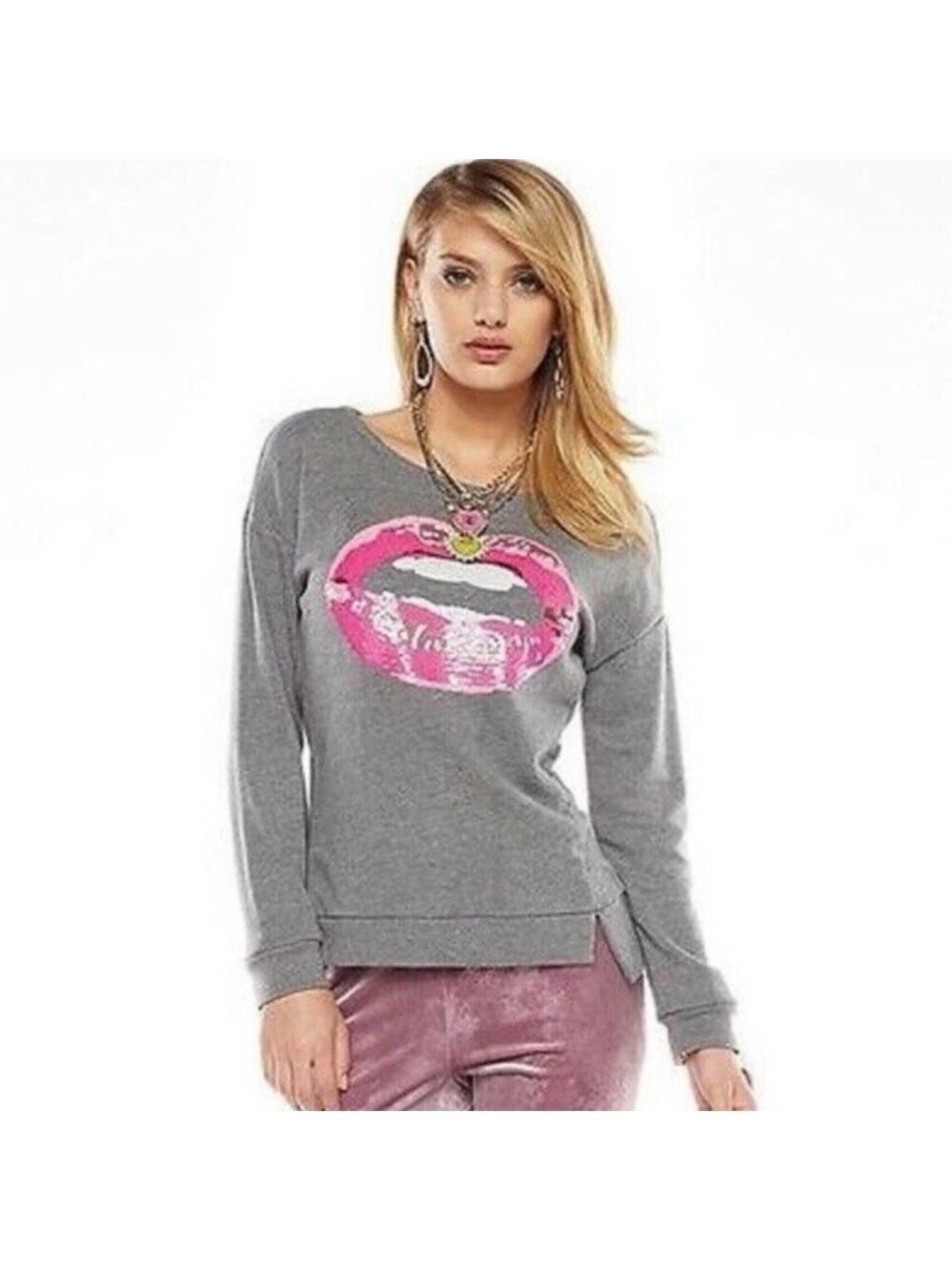 Juicy Couture Gray Sweatshirt with Sequin Lips - Size Large